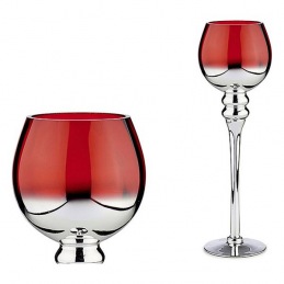 Bougeoir Rouge Verre Argent...