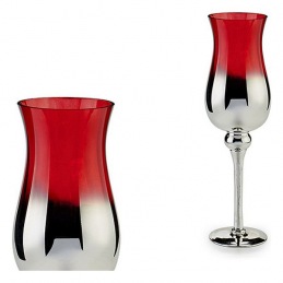 Bougeoir Rouge Verre Argent...